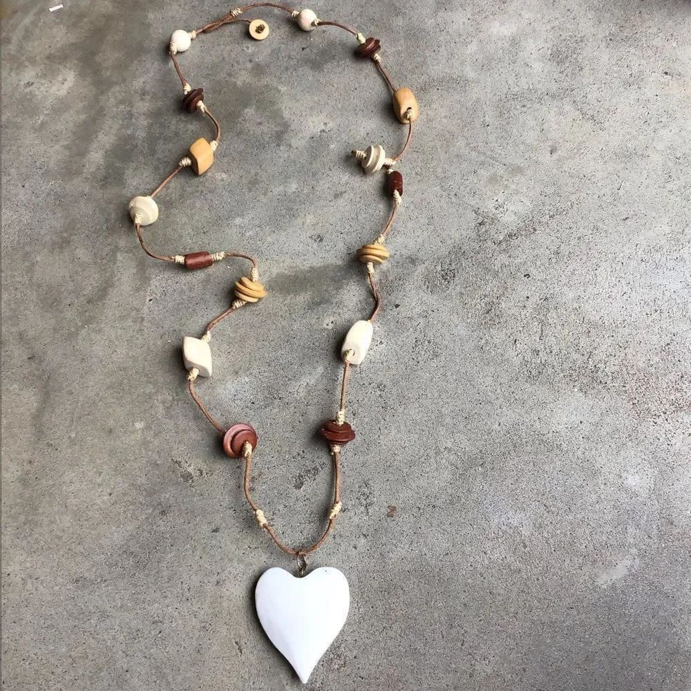 Handcrafted Earthy Bohemian Wooden Heart Pendant Necklace